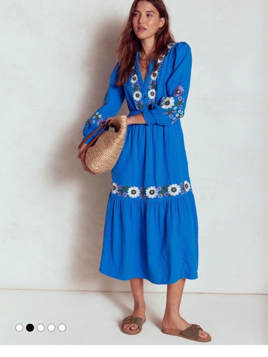 Boden Dresses & Skirts - Boden Blue Elena Double Cloth Embroidered Midi Dress Size 12